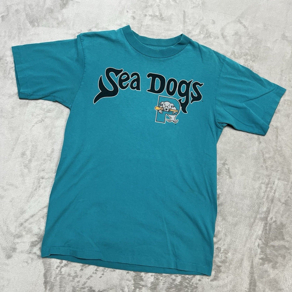 Vintage 90s Portland Sea Dogs Minor League Baseball Mens Teal T-Shirt Size Large